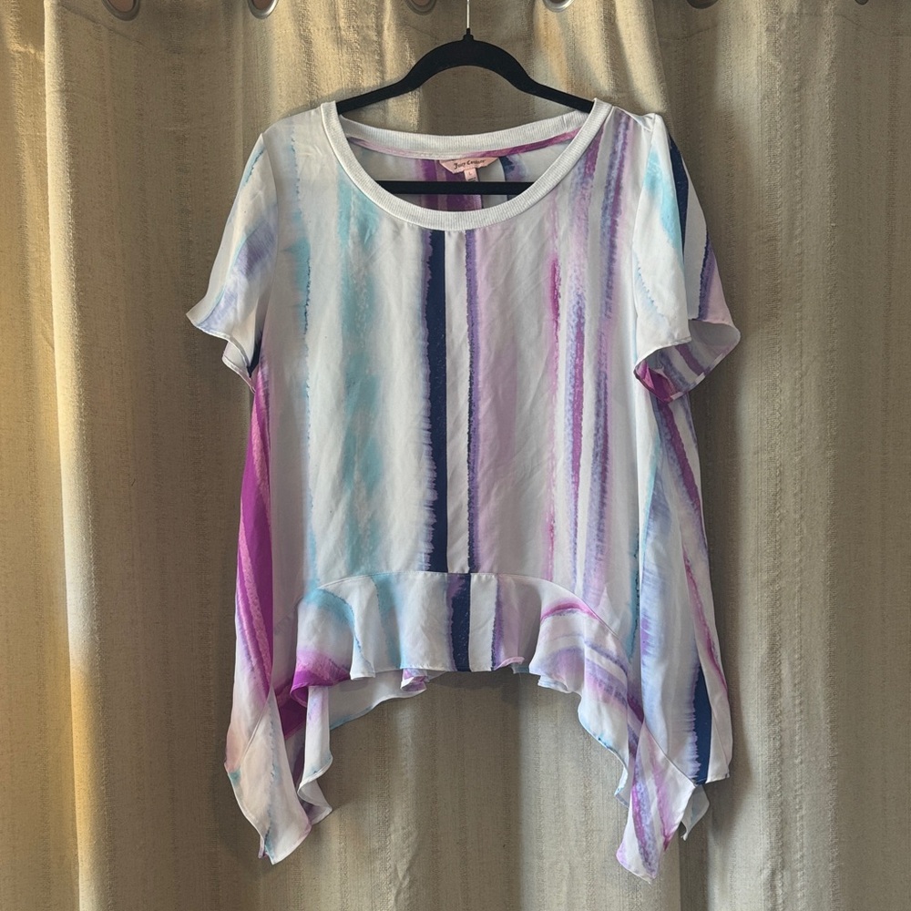 Juicy Couture Y2K Purple & Blue Striped Flowy Blouse, Large